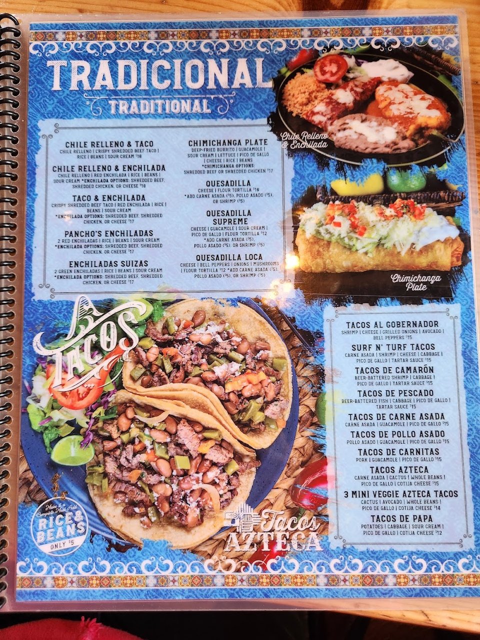 Restaurant menu layout with breakfast and dinner sections.